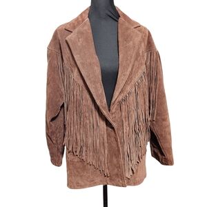 Vintage Schott Rancher Fringe Suede Leather Jacket Western Style Brown USA 14